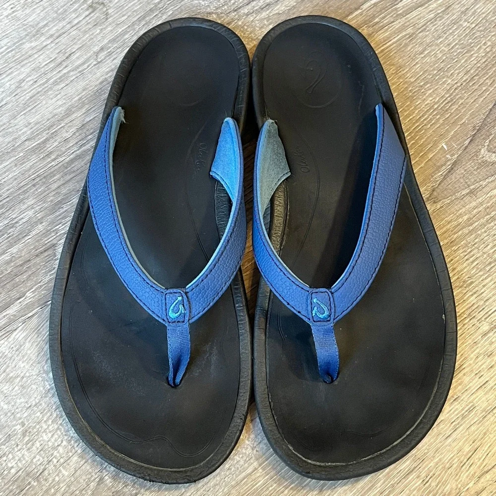 Olukai Ohana Womens Flip Flops Black Blue Water Resistant Sandals Size 5